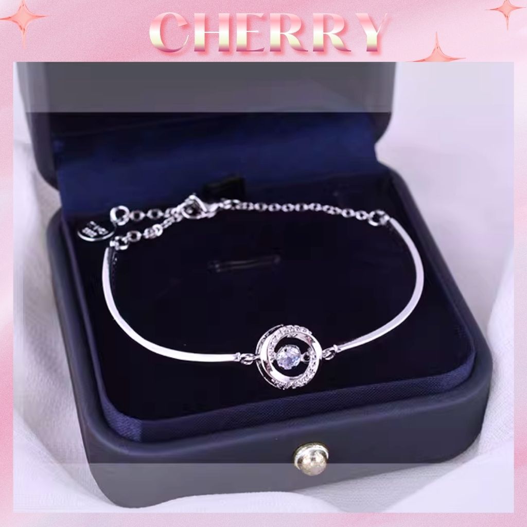 Vòng tay titan không gỉ mặt đá nhảy bắt sáng lấp lánh kèm túi và hộp cao cấp CHERRY