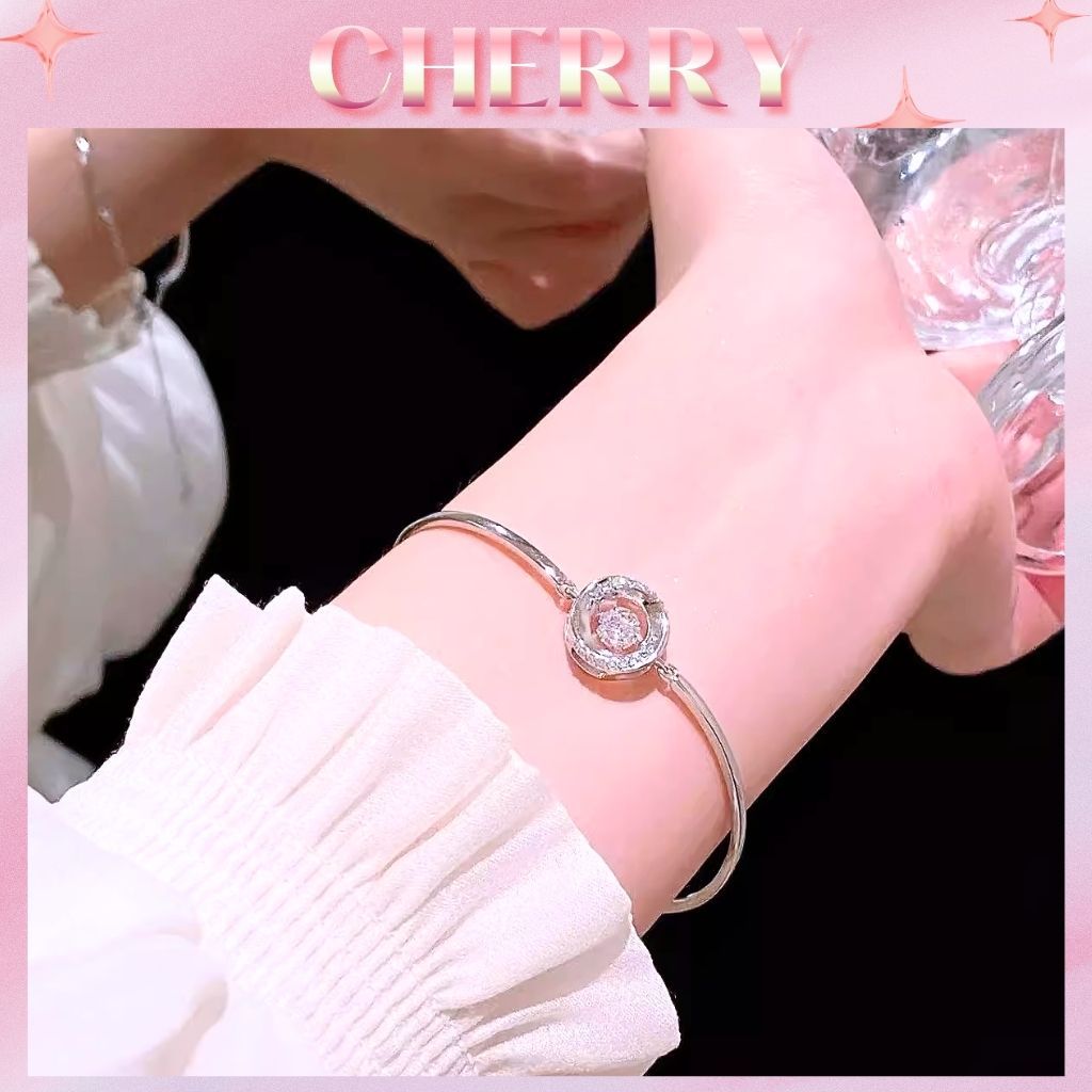 Vòng tay titan không gỉ mặt đá nhảy bắt sáng lấp lánh kèm túi và hộp cao cấp CHERRY