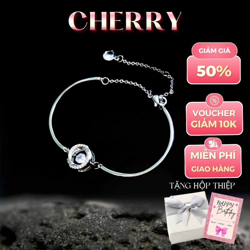 Vòng tay titan không gỉ mặt đá nhảy bắt sáng lấp lánh kèm túi và hộp cao cấp CHERRY