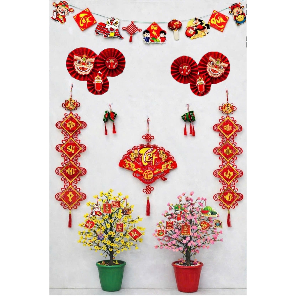 Set Trang Trí Tết Xuân Mẫu 8 – Phối Sẵn Treo Ngay, Trang Trí Nhà Cửa & Lớp Học,....