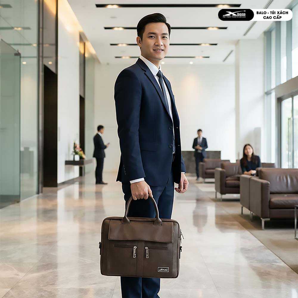 Cặp Công Sở Da Simili Chống Nước Xbags Lavish XB 4301 Màu Nâu Sang Trọng, Phong Cách Thành Đạt!