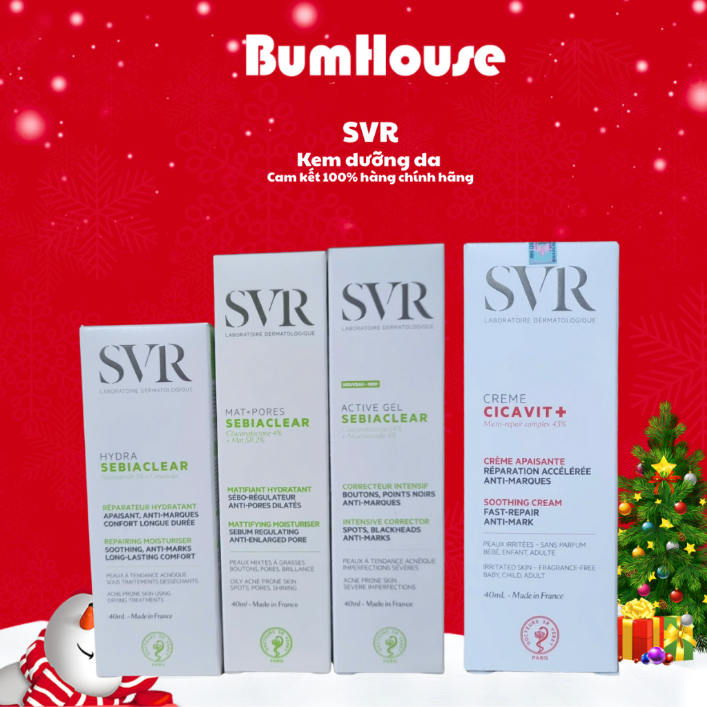 Kem dưỡng SVR SEBIACLEAR ACTIVE GEL/ MAT + PORES/ Hydra Sebiaclear/ Cicavit+ 40ml