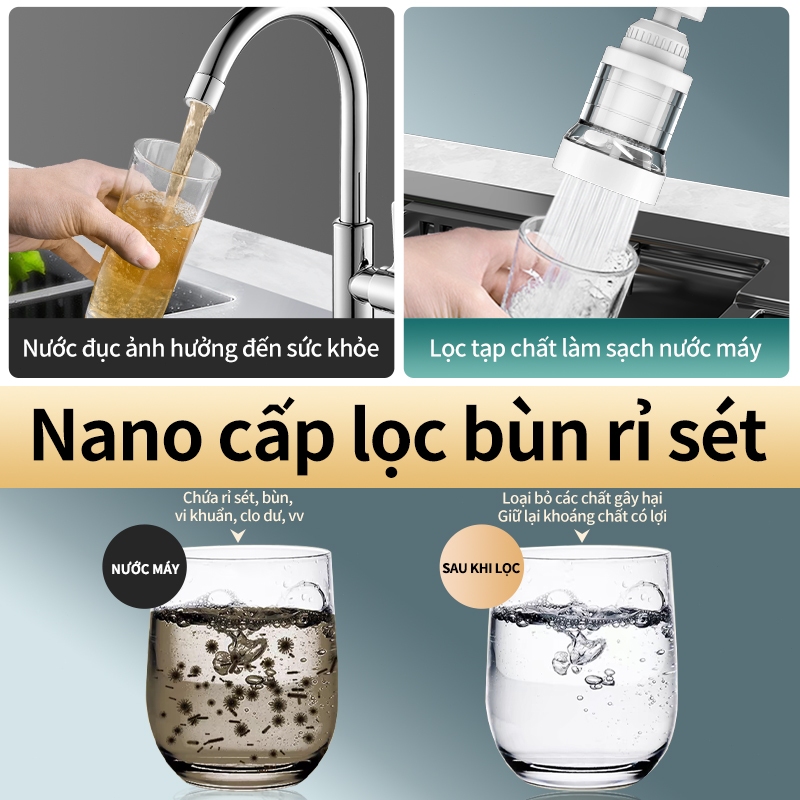 Đầu Lọc Nước Tại Vòi Thế Hệ Mới, Vòi Lọc Nước Nhà Bếp Xoay 360 Độ Tăng Áp SUNINLIFE