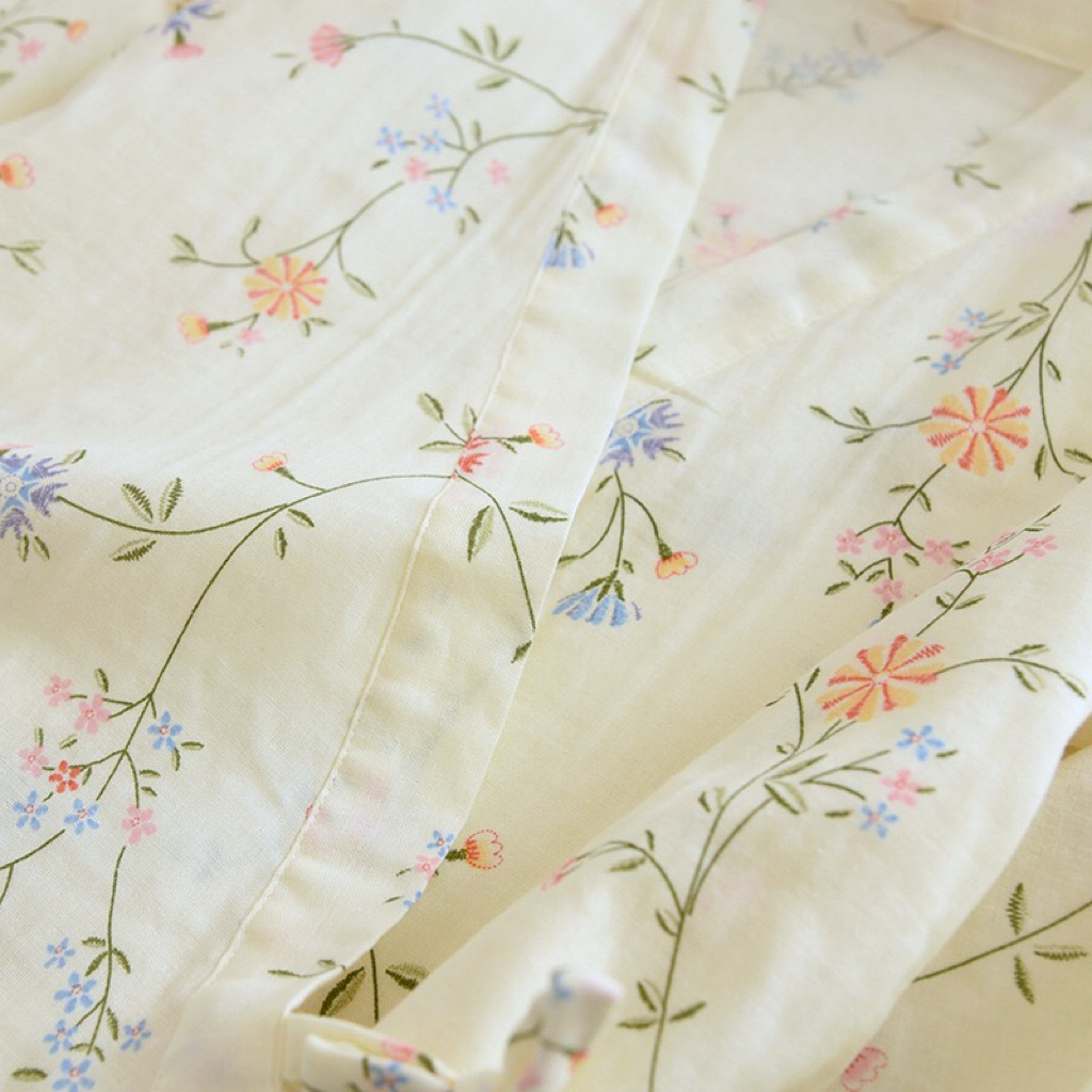 Bộ Đồ Ngủ Nữ Cotton Đũi Pha, Áo Choàng Dáng Kimono, Quần Dài Thoáng Mát