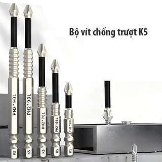 Bộ vít chống trượt INOX bền bỉ mũi vít có từ tính mạnh, răng bám dính vít, đầu khẩu 1/4 phù hợp máy bắn vít, tay cầm vặn