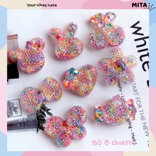 Bộ 8 Sticker, Charm 3D chủ đề Candy bling nhựa cứng gắn Dép Sục, Cá Sấu JB-345 Mita