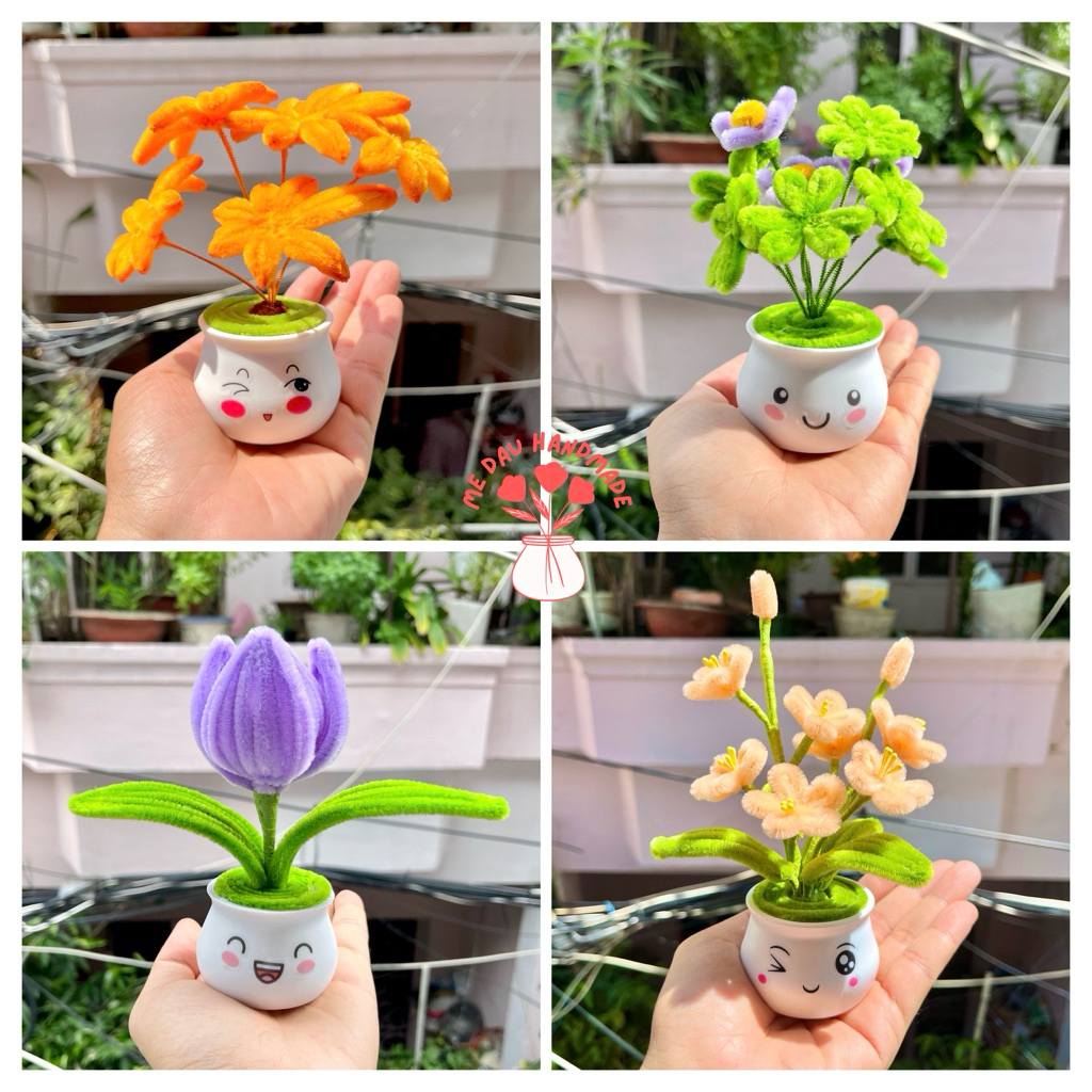 [Emoji Ngẫu nhiên] Chậu Hoa Kẽm Nhung Thủ công Handmade - Làm Quà tặng - Decor Trang trí nhà cửa, bàn học, bàn làm việc