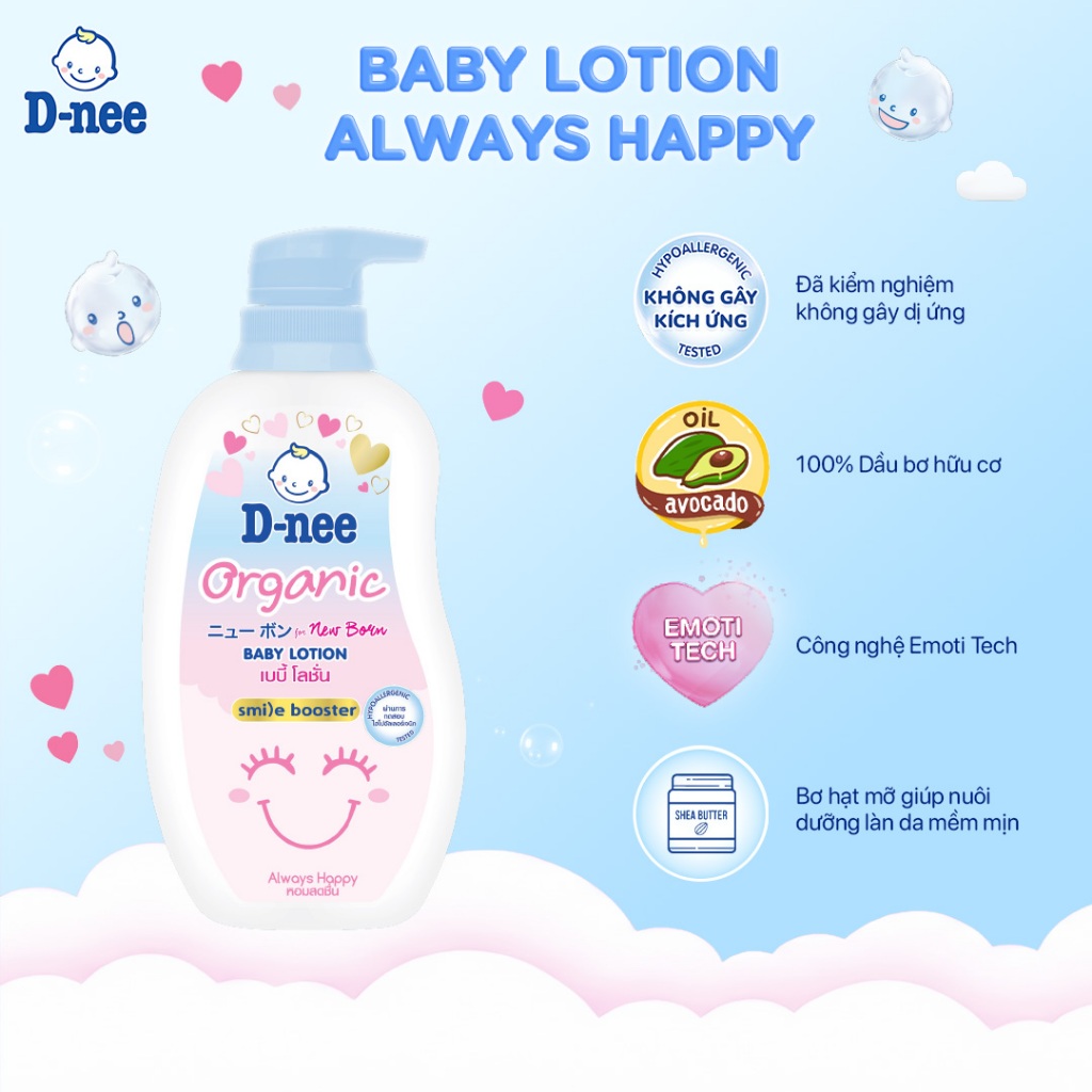 Kem dưỡng ẩm cho bé sơ sinh từ 0 tháng tuổi trở lên giúp da bé mịn màng D-nee Baby Lotion 300ml - 3 Hương thơm