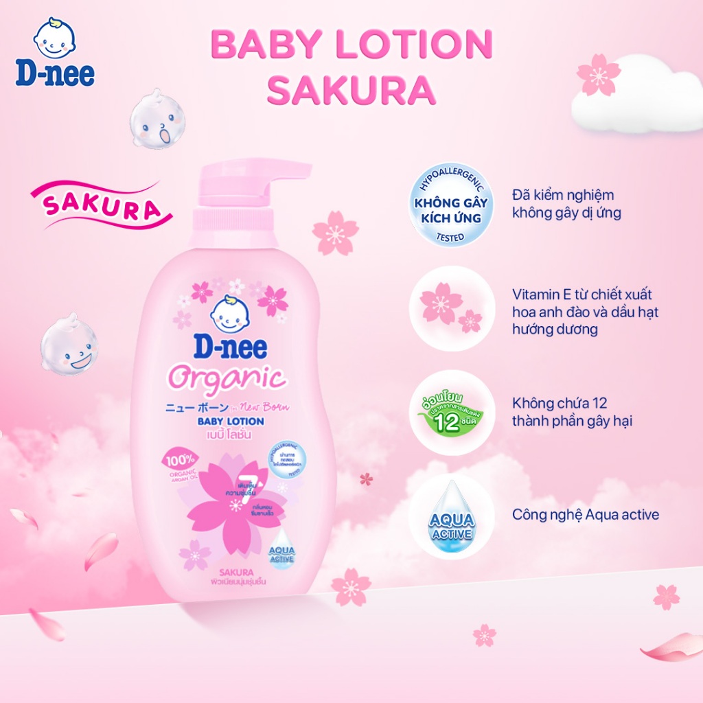 Kem dưỡng ẩm cho bé sơ sinh từ 0 tháng tuổi trở lên giúp da bé mịn màng D-nee Baby Lotion 300ml - 3 Hương thơm