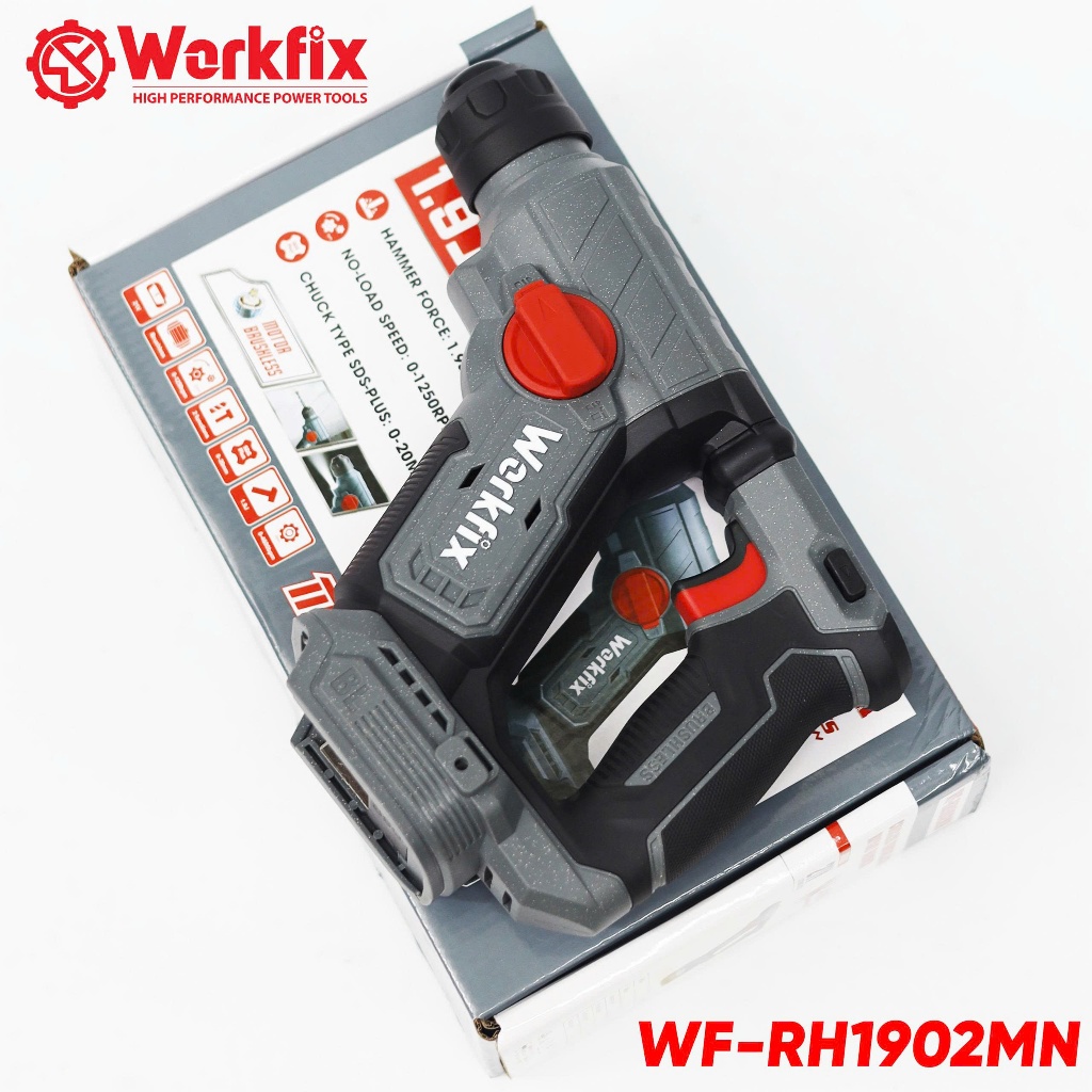 [MỚI- NHỎ GỌN] Máy Khoan Bê Tông Mini 1,9J WF-RH1902MN Workfix,  Khoan Thường, Búa Tặng Thước Dây