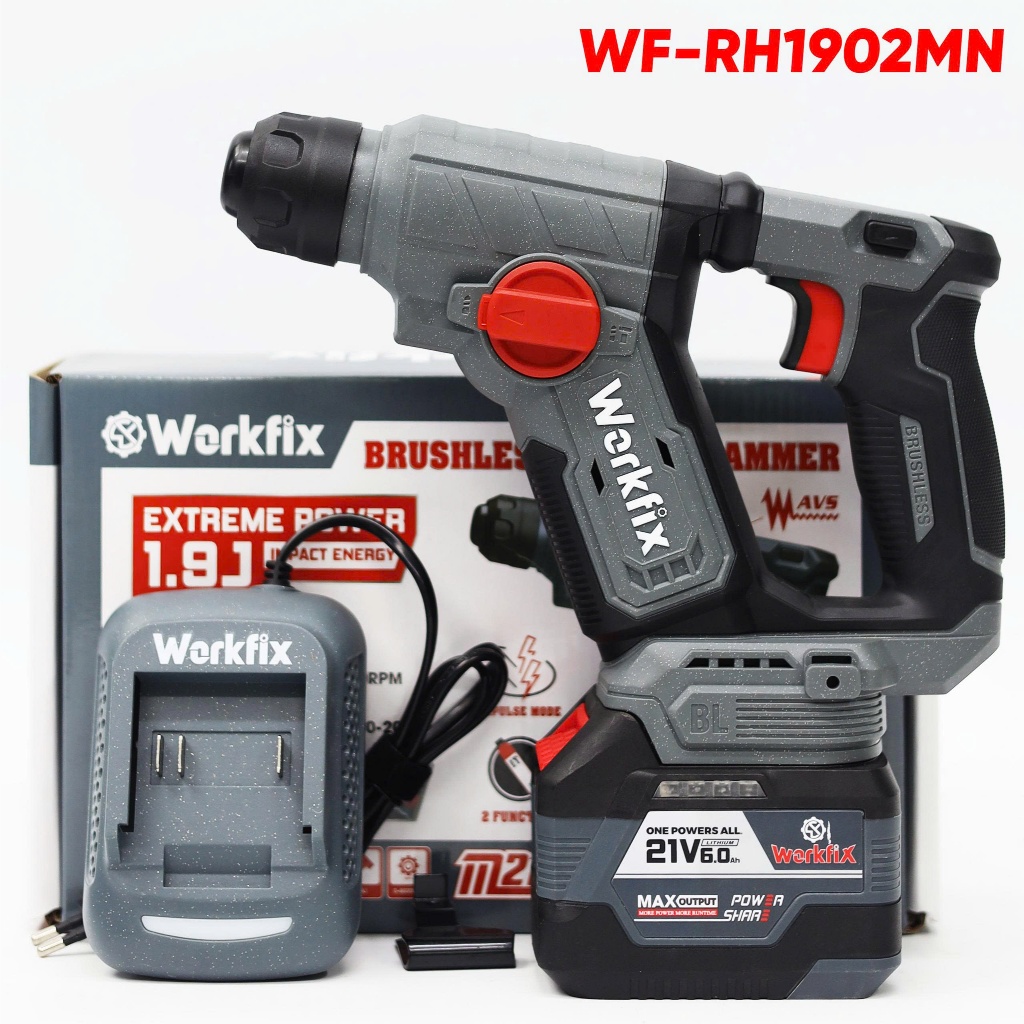 [MỚI- NHỎ GỌN] Máy Khoan Bê Tông Mini 1,9J WF-RH1902MN Workfix,  Khoan Thường, Búa Tặng Thước Dây