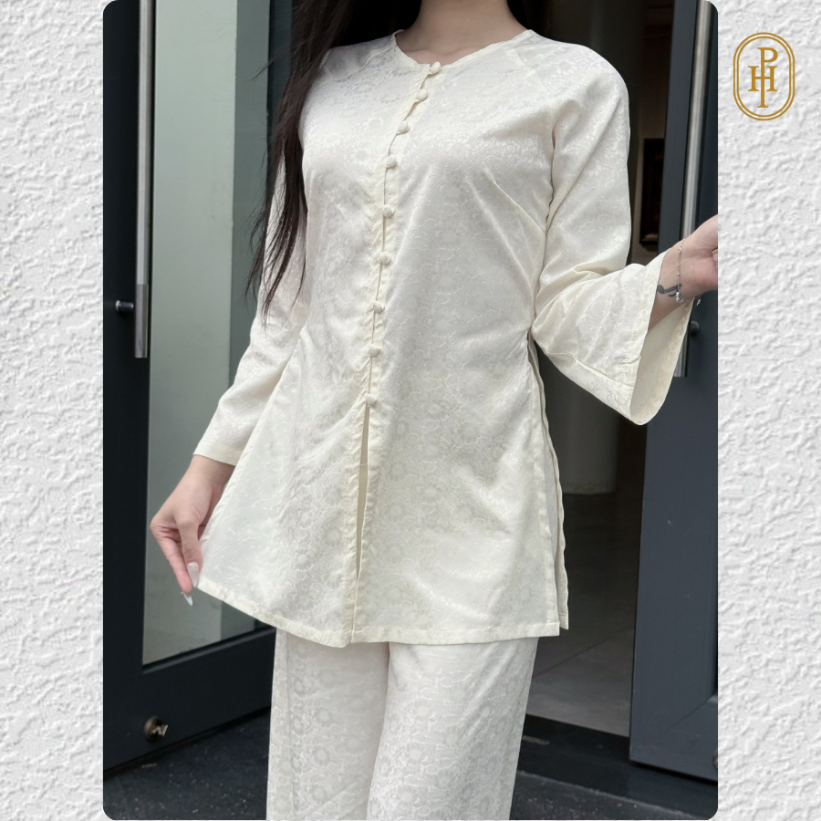 [CÓ SẴN Hn] Set Đồ Lam, Pháp phục đi chùa chiết eo nhẹ nhàng, họa tiết Hoa Cúc mềm mại, phối khuy P1