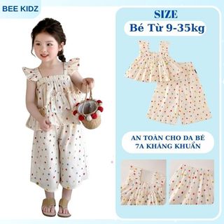 Bộ Đồ Bé Gái, Sét Đồ Cho Bé Gái Thiết Kế Áo Hai Dây Kèm Quần Ống Rộng Họa Tiết  Chấm Bi Siêu Xinh