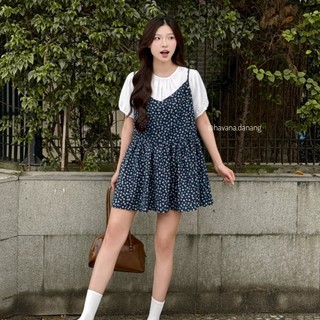 (HAVANA) Set váy LILY hoa nhí phối kèm áo babydoll trắng SAT402