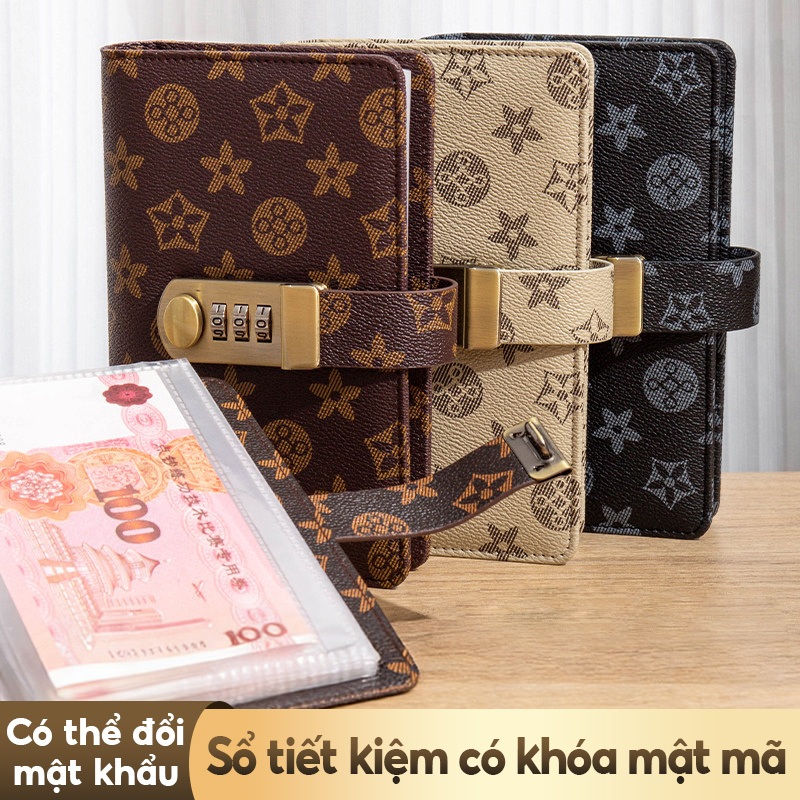 Sổ Tiết Kiệm Đựng Tiền Khóa Số – 100 Trang Bền Đẹp, Bìa PU Sang Trọng, Mẫu Mã Đa Dạng Dùng Ghi Chi Tiêu Cá Nhân