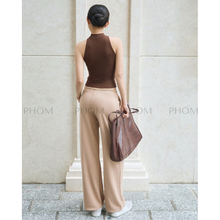 Quần mùa hè nỉ chân cua PHOM ống rộng dáng dài lưng thun bản nhỏ tròn co giãn