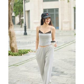 Quần mùa hè nỉ chân cua PHOM ống rộng dáng dài lưng thun bản nhỏ tròn co giãn