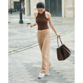 Quần mùa hè nỉ chân cua PHOM ống rộng dáng dài lưng thun bản nhỏ tròn co giãn