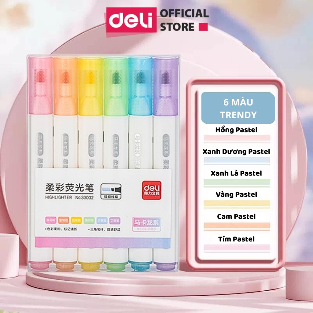 Set Bút Hightlight Deli Pastel Retro Đầu Vát Thân Tròn Dùng Đánh Dấu ...