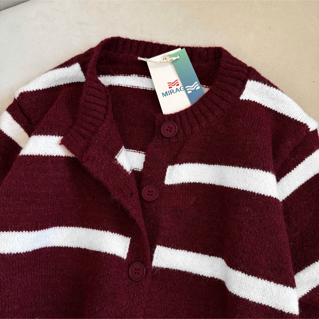 Áo Khoác Cardidgan Mirage Sọc Ngang Đỏ Bản To Hot Trend Local Brand Chất Len Mềm Mịn.