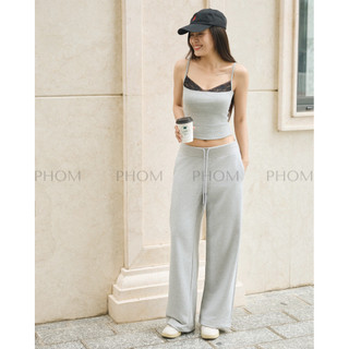 Quần mùa hè nỉ chân cua PHOM ống rộng dáng dài lưng thun bản to co giãn