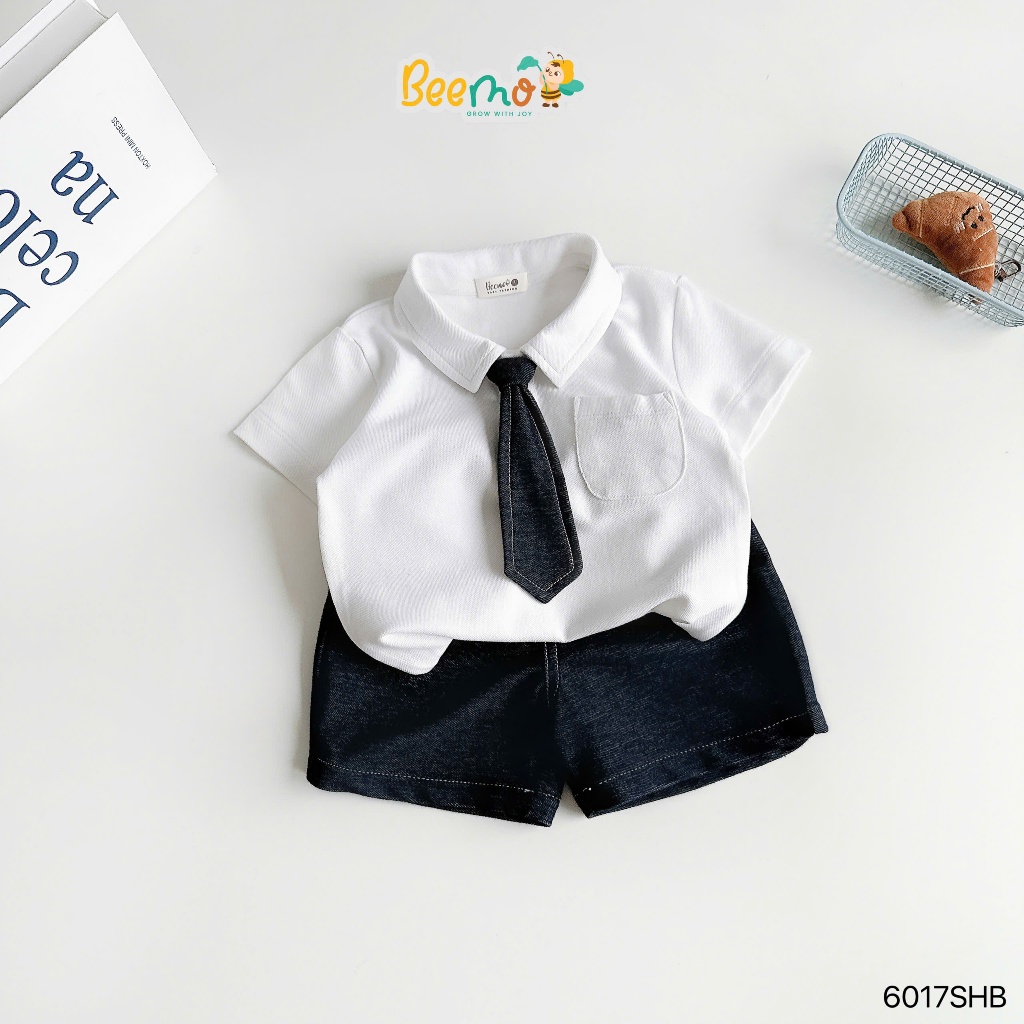 [Chính hãng Beemo] Bộ polo cộc tay phối quần giả bò basic bé trai, set bộ polo cộc tay mềm thoải mái bé trai