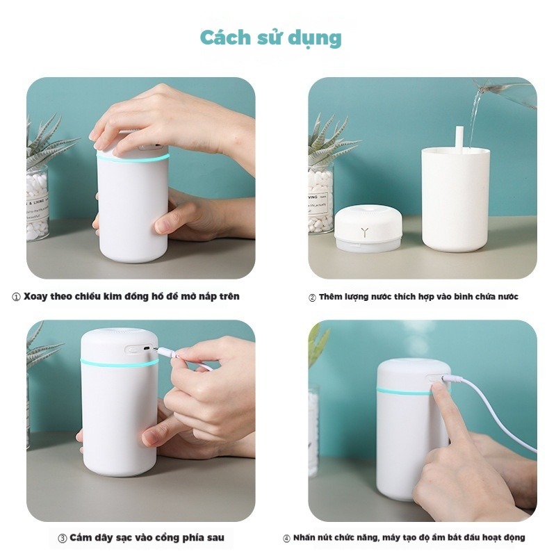 Máy Xông Tinh Dầu Máy Tạo Độ Ẩm Máy Khuếch Tán Tinh Dầu Phun Sương Mini Xe Hơi Gia Dụng Đèn LED Yên Tĩnh