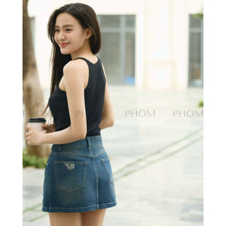 Chân váy jean nữ mùa hè PHOM dáng chữ A (có bigsize) cạp cao