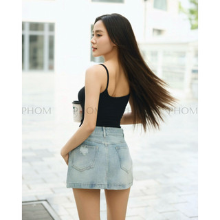 Chân váy jean nữ mùa hè PHOM dáng chữ A (có bigsize) cạp cao