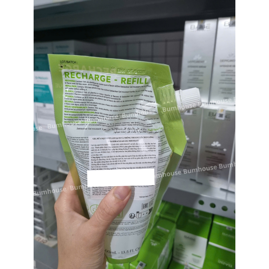 [HÀNG CTY] Túi Rửa Mặt SVR Sebiaclear Gel Moussant Không Chứa Xà Phòng Cho Da Dầu Túi 400ml