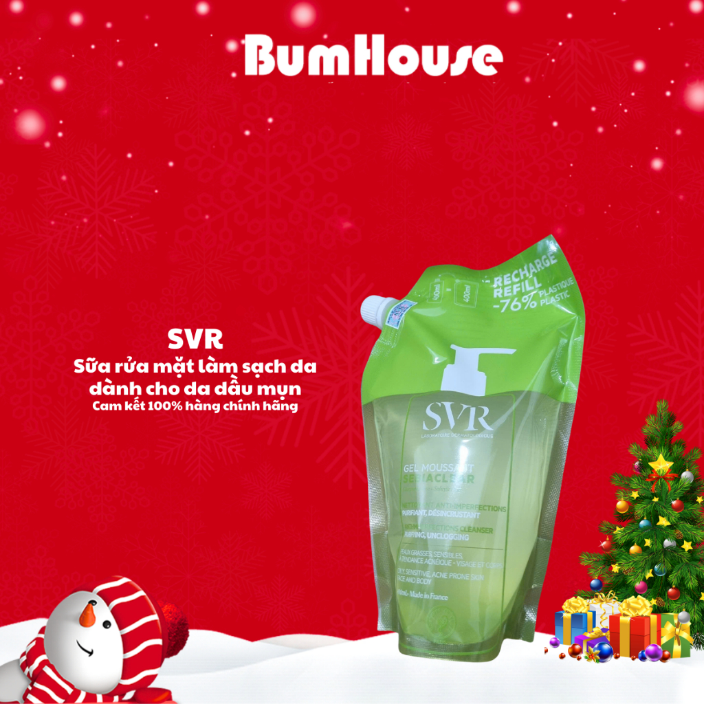 [HÀNG CTY] Túi Rửa Mặt SVR Sebiaclear Gel Moussant Không Chứa Xà Phòng Cho Da Dầu Túi 400ml
