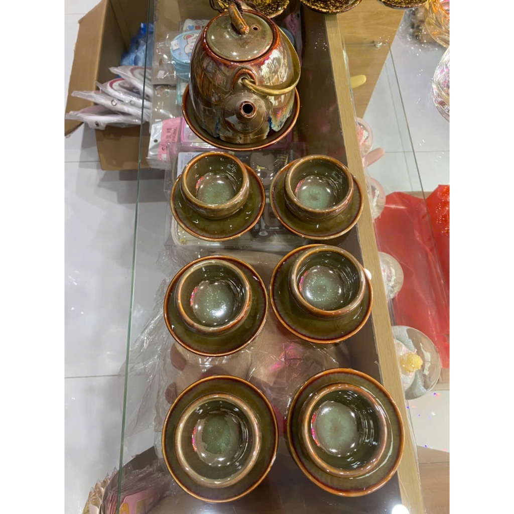 Bộ Ấm Chén Pha Trà Men Xanh Gương Bát Tràng- Hà Nội