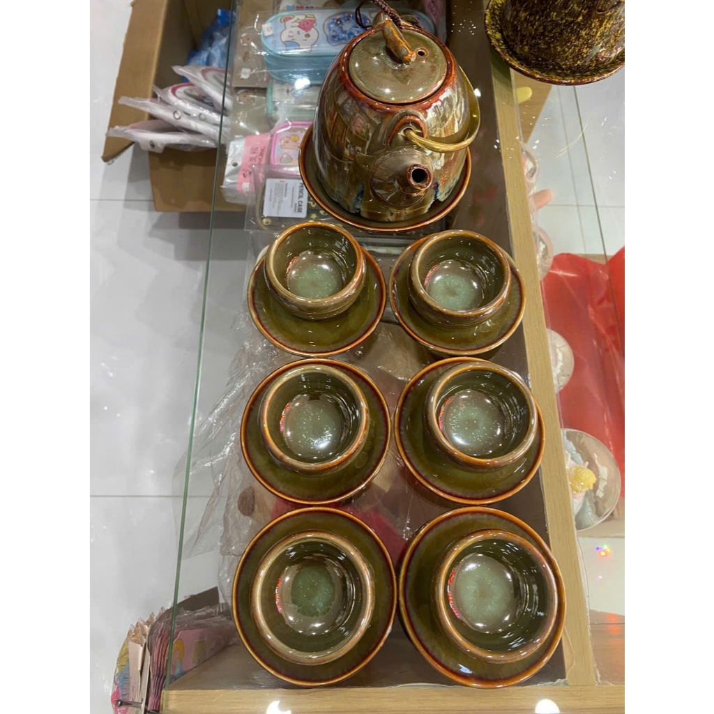 Bộ Ấm Chén Pha Trà Men Xanh Gương Bát Tràng- Hà Nội