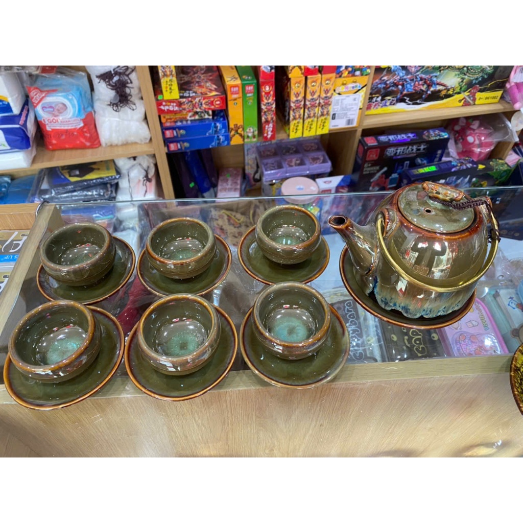 Bộ Ấm Chén Pha Trà Men Xanh Gương Bát Tràng- Hà Nội