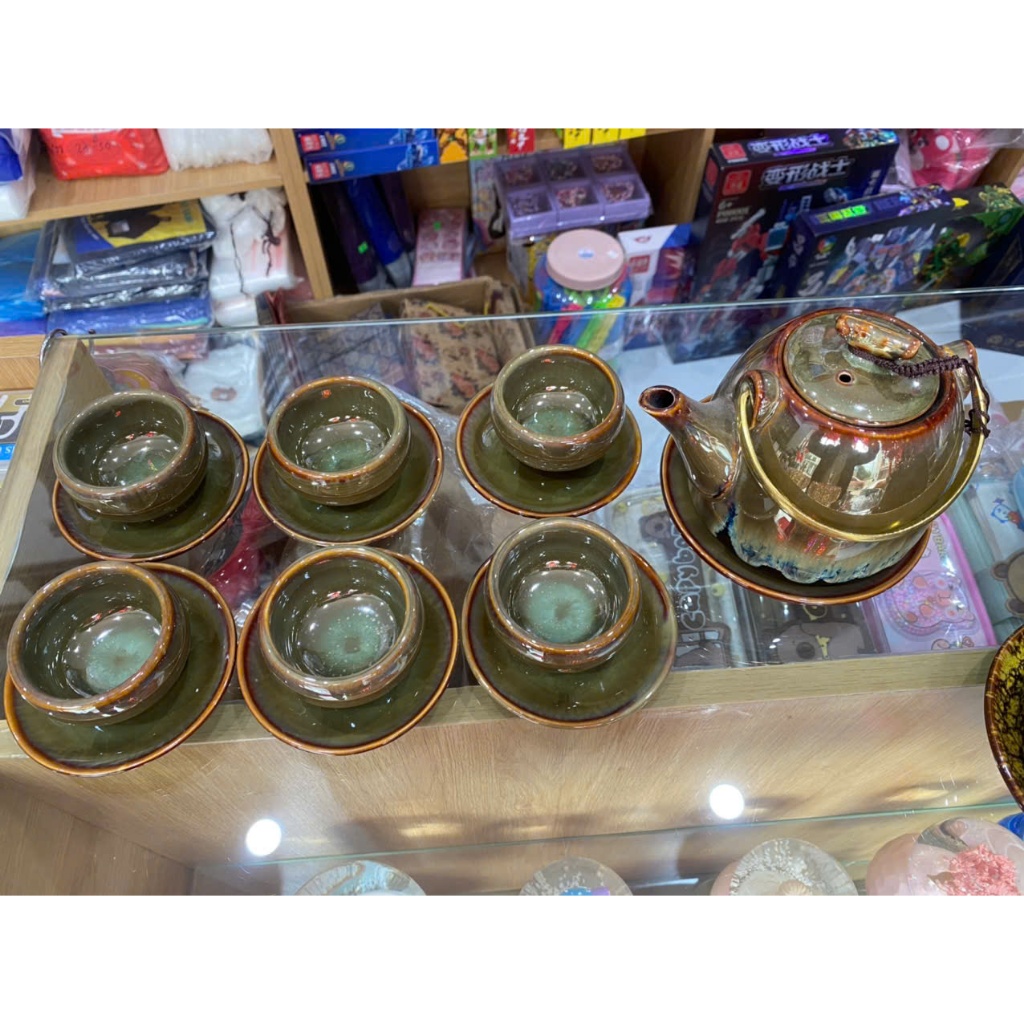 Bộ Ấm Chén Pha Trà Men Xanh Gương Bát Tràng- Hà Nội