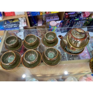 Bộ Ấm Chén Pha Trà Men Xanh Gương Bát Tràng- Hà Nội
