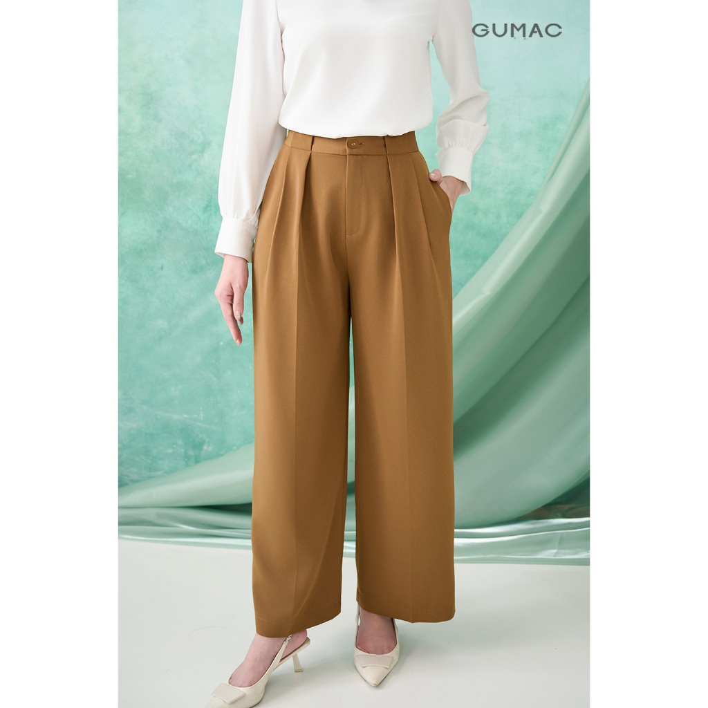 Quần Tây Nữ Ống Rộng GUMAC Phía Trước Chiết Ly Bản Lưng Có Đỉa To Cách Điệu QF07026