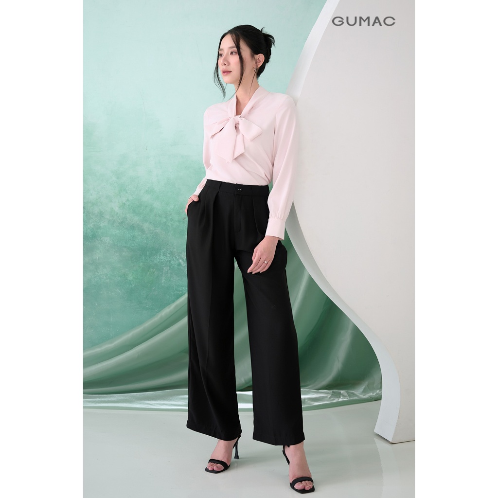 Quần Tây Nữ Ống Rộng GUMAC Phía Trước Chiết Ly Bản Lưng Có Đỉa To Cách Điệu QF07026