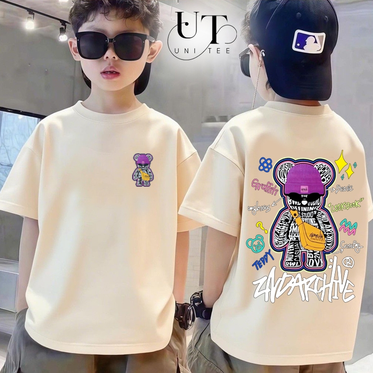 (9kg-110kg) Áo thun Unisex họa tiết gấu Bear Brick, co giãn 4 chiều, dễ vận động cho trẻ em, nam nữ - Uni Tee I U109
