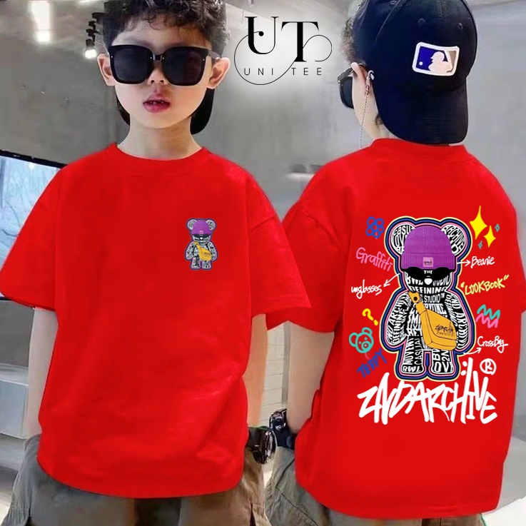 (9kg-110kg) Áo thun Unisex họa tiết gấu Bear Brick, co giãn 4 chiều, dễ vận động cho trẻ em, nam nữ - Uni Tee I U109