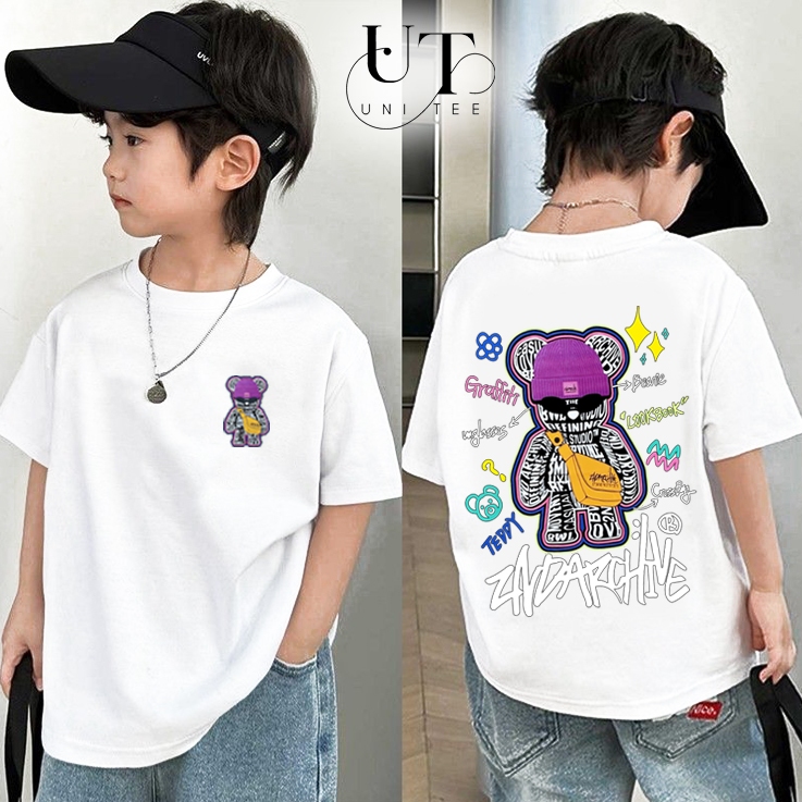 (9kg-110kg) Áo thun Unisex họa tiết gấu Bear Brick, co giãn 4 chiều, dễ vận động cho trẻ em, nam nữ - Uni Tee I U109
