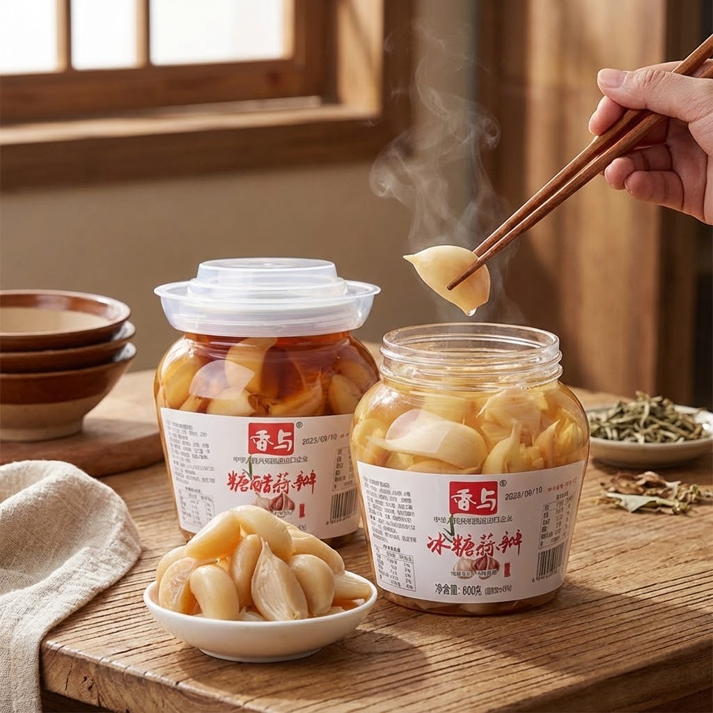 Tỏi Ngâm Tứ Xuyên 2 Vị (Đường Phèn/Chua Ngọt) 800g - Đặc Sản Mi Sơn Tỏi Củ Tuyển Chọn Giòn Rụm, Không Cay Luka Food