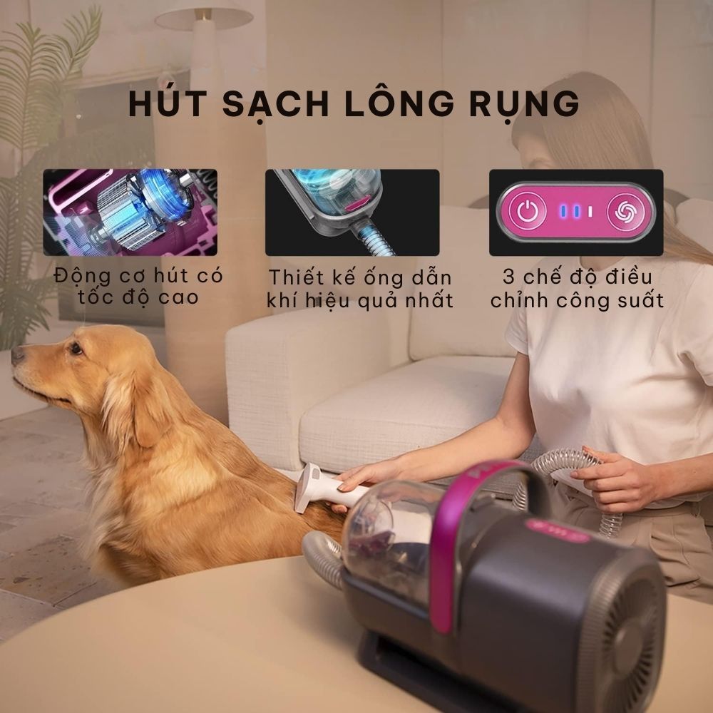Máy Cắt, Tỉa, Cạo, Chải, Hút Lông Chó Mèo Petkit AirClipper 5 in 1 Pet Grooming Kit - HeLiCorp