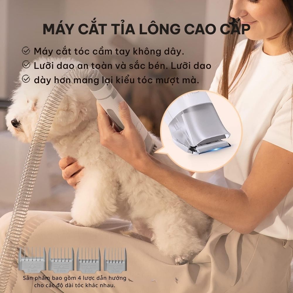 Máy Cắt, Tỉa, Cạo, Chải, Hút Lông Chó Mèo Petkit AirClipper 5 in 1 Pet Grooming Kit - HeLiCorp