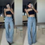 JN221 - Jeans suông phối sườn túi chéo