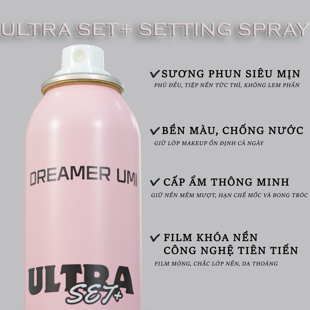 Xịt khoá nền DREAMER UMI ULTRA SET+ Setting Spray 120ml, Xịt Cố Định Makeup Dreamer Umi Giữ Lớp Trang Điểm