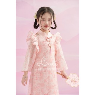 Áo Dài Bé Gái Tiểu Thư Hoạ Tiết Laci