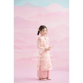 Áo Dài Bé Gái Tiểu Thư Hoạ Tiết Laci