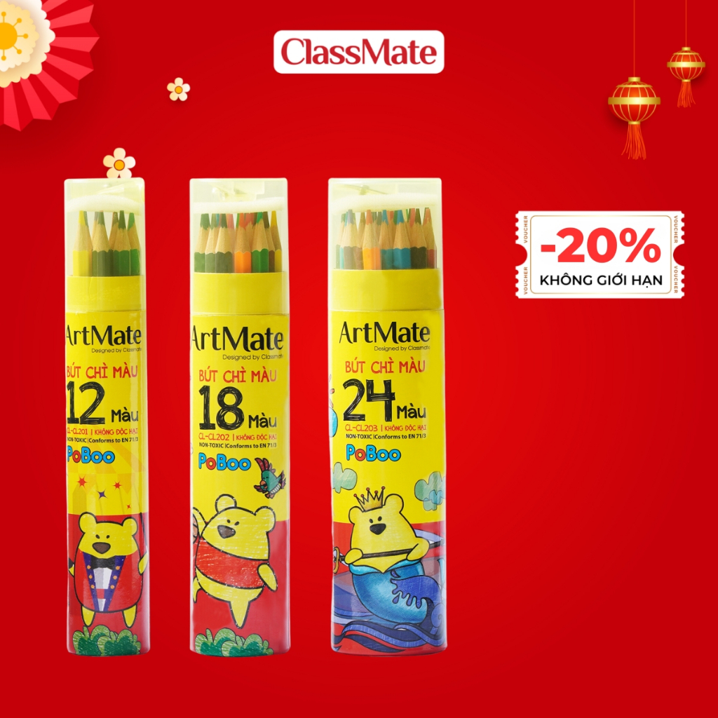 Chì Màu CLASSMATE Chất Liệu Cao Cấp Cho Bé Tập Tô, Có Sẵn Gọt Chì, Ống 12/8/24 Màu CL-CL201/CL202/CL203