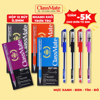 Hộp 12 Bút Gel Nước Classmate Ngòi 0.5mm, Viết Trơn Tru, Mực Xanh Đen Tím Đỏ Nhanh Khô, Cho Học Sinh Sinh Viên Văn Phòng